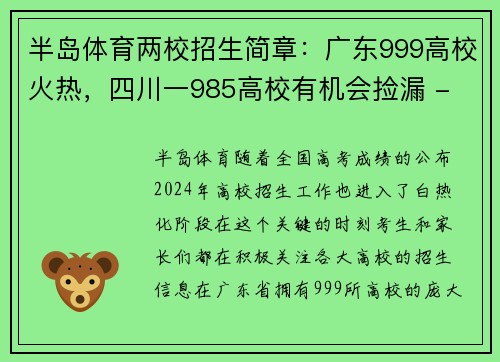 半岛体育两校招生简章：广东999高校火热，四川一985高校有机会捡漏 - 副本